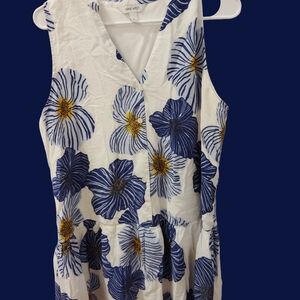 Nine West White and Blue Floral Midi Dress